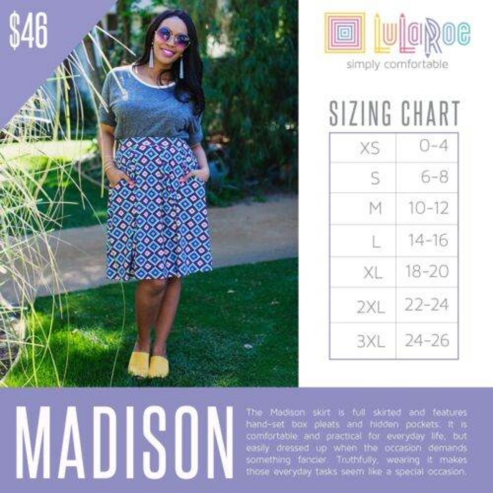 Lularoe Madison skirt with pockets.